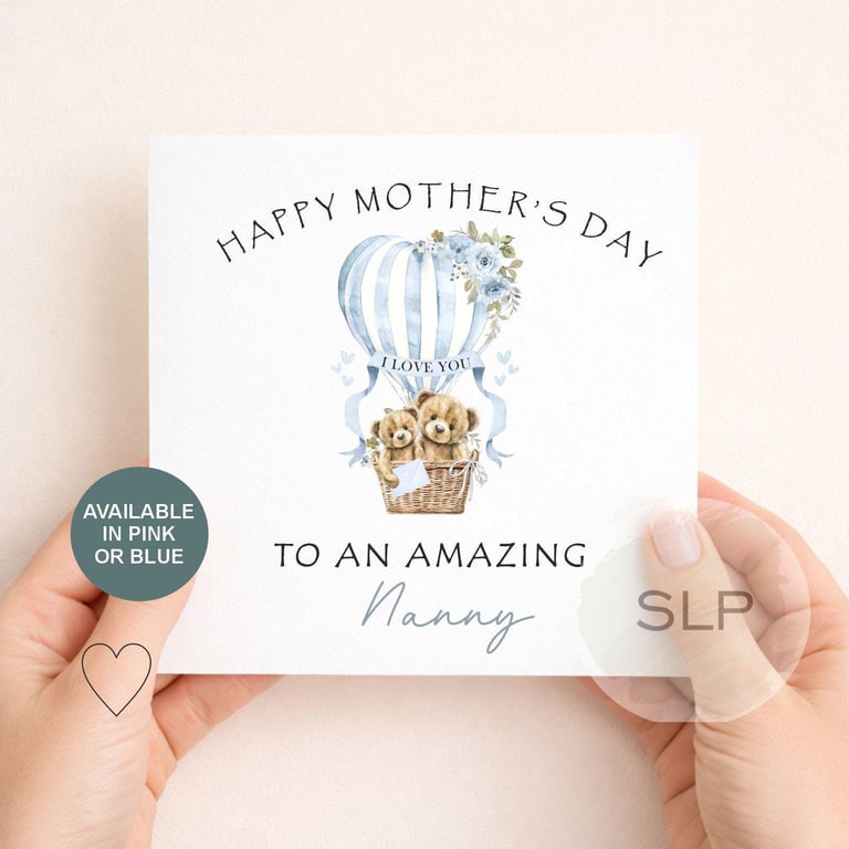 Personalised Mother's Day Card for Nanny or Grandma Cute Bear Hot Air Balloon