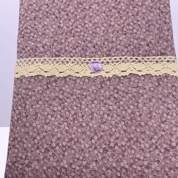 Book Sleeve with Vintage Lace.  Lilac Ditsy Floral.
