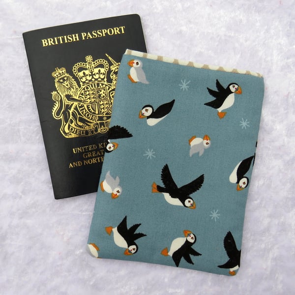 Passport Cover, passport pouch, puffins