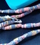 Handmade peach, grey and gold coloured paper bead necklace with agate accents. - Image 5