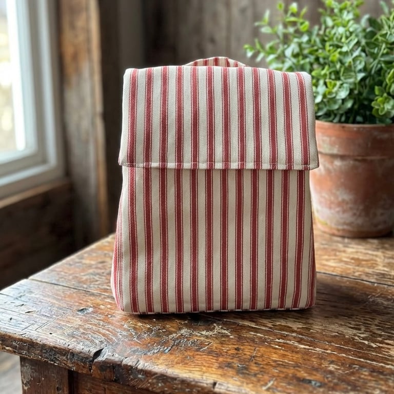 Terracotta Red and Cream Striped Handmade Insulated Lunch bag