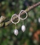 Textured Oval Silver Earrings with Freshwater Pearl Drop