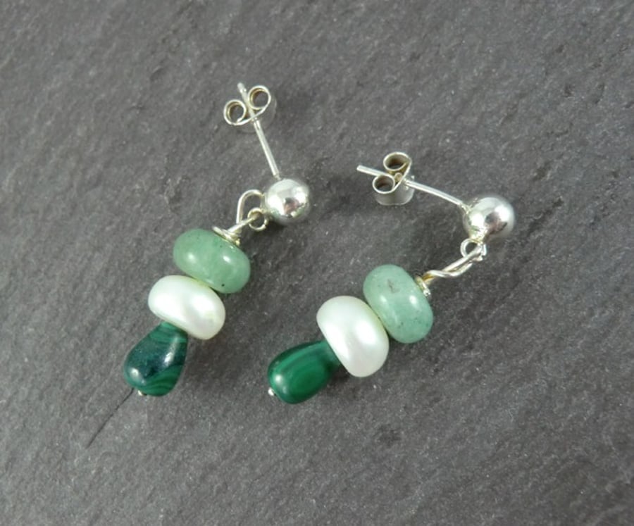 Green Malachite Pearl Earrings 