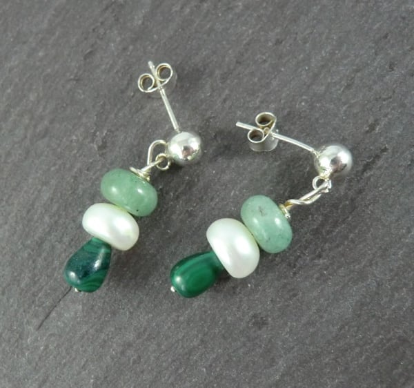 Green Malachite Pearl Earrings 