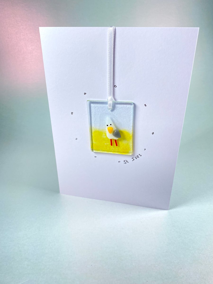 Cute fused glass seagull - greetings card  any occassion 