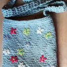 Daisy Hand Knitted Shoulder Bag with Hand Embroidered Daisys