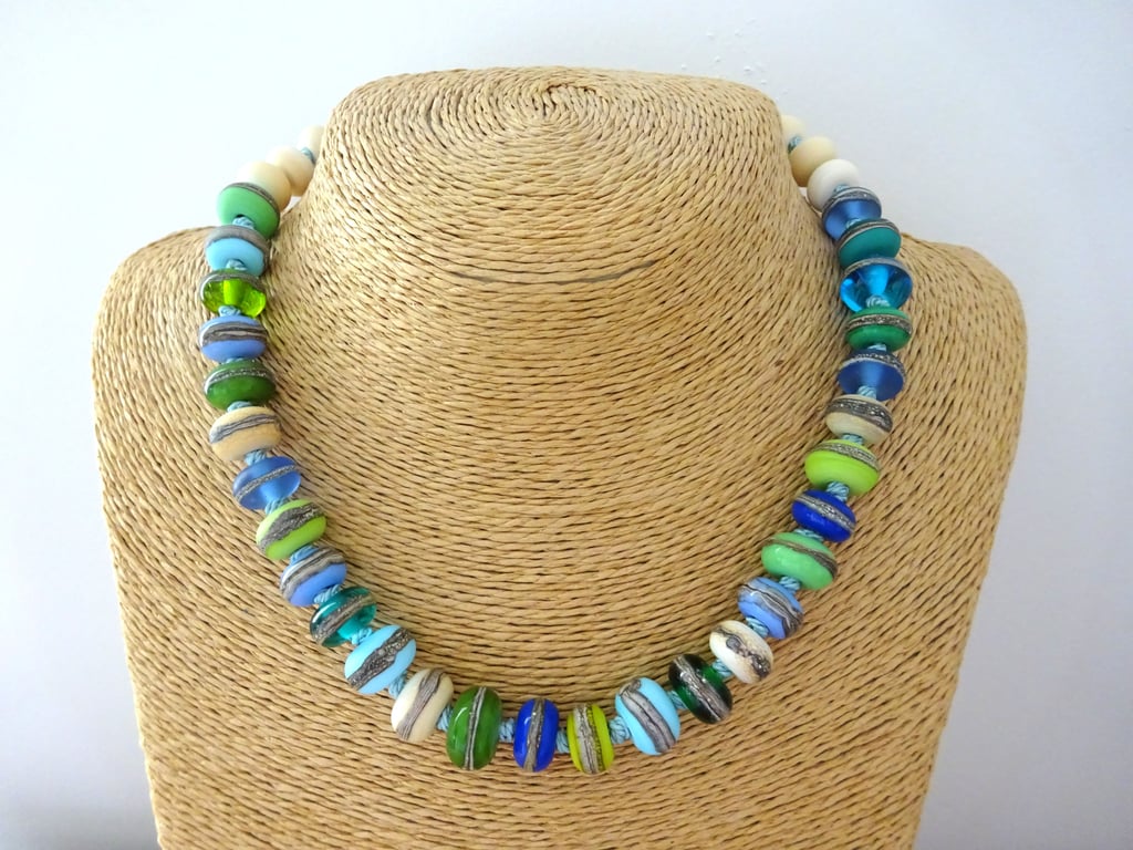 lampwork glass knotted necklace