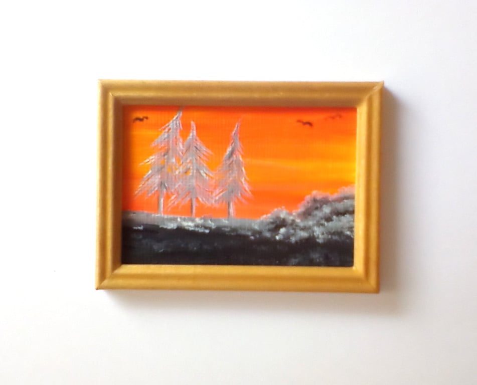Dolls House Original Miniature Painting Picture Frame Landscape