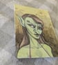 Goblin Lady Portrait Ink & Watercolour Original Illustration - Image 2