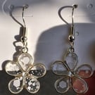 Winter snow dangle earrings,Resin flower drop silver earrings