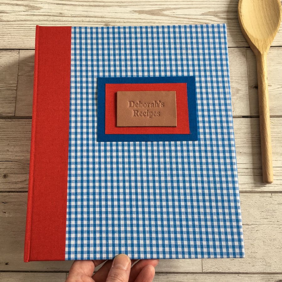 Personalised A5 Blue Gingham Recipe Binder