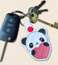 Kawaii Panda Keyring - Embroidered Heart-Hugging Bag Charm - Image 2
