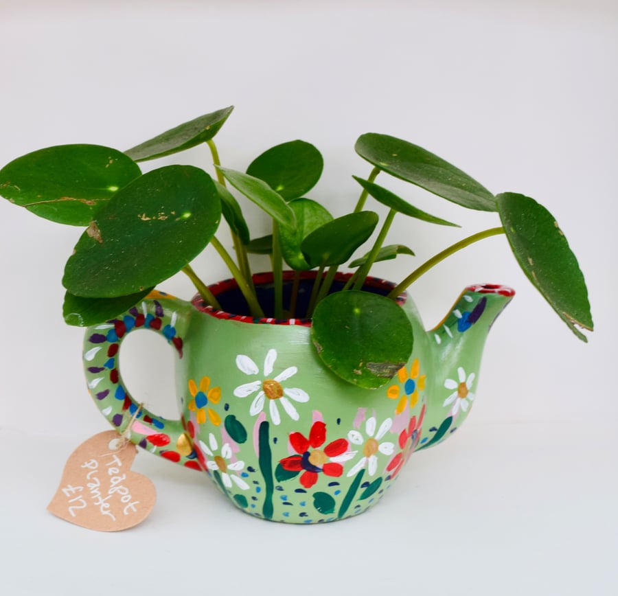 Hand-painted Floral Teapot Planter - Indoor Plant Pot