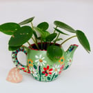 Hand-painted Floral Teapot Planter - Indoor Plant Pot