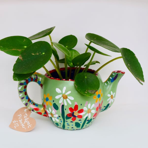 Hand-painted Floral Teapot Planter - Indoor Plant Pot
