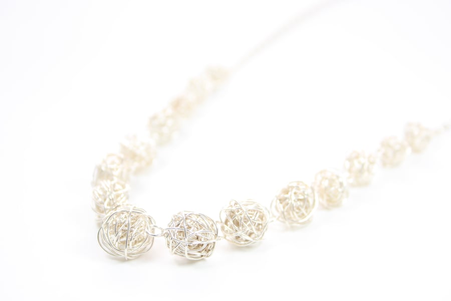 Handmade Silver Wire Bead Statement Necklace