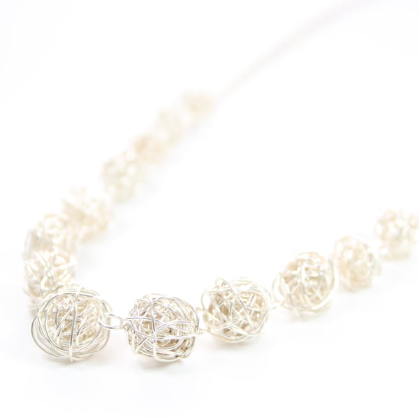 Handmade Silver Wire Bead Statement Necklace