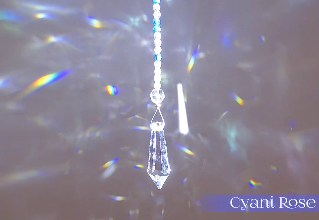 Suncatcher hanging decoration with crystal shimmer beads, blue beads & prism 