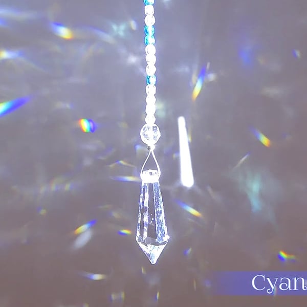 Suncatcher hanging decoration with crystal shimmer beads, blue beads & prism 