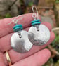 Large round silver and bright turquoise earrings  - Image 5
