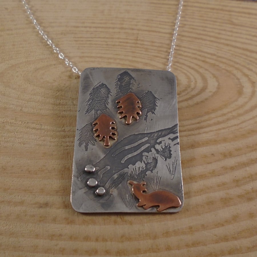 Sterling Silver and Copper Forest Scene Necklace
