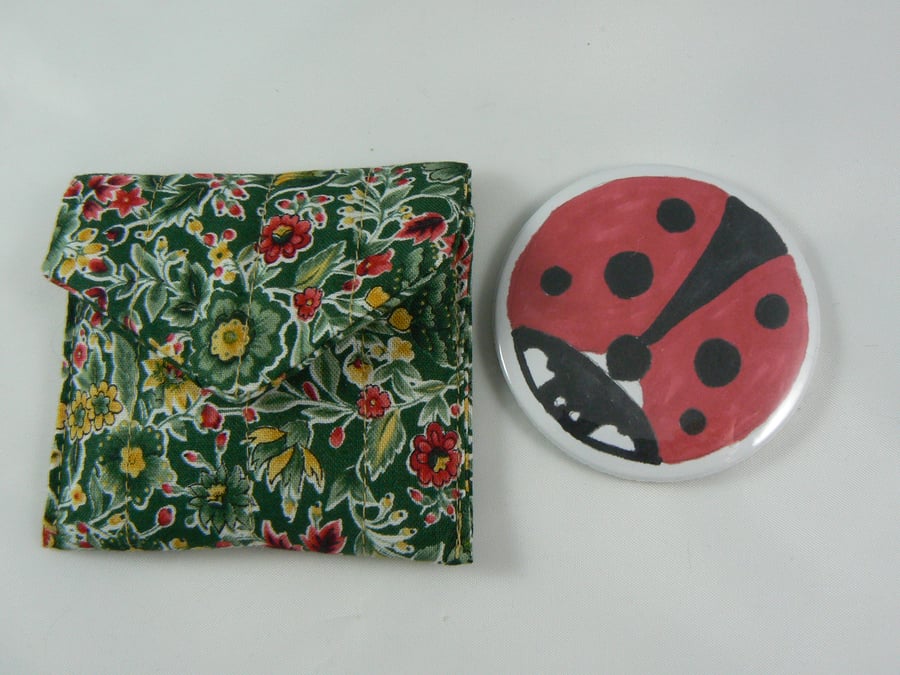 Ladybird handbag mirror with pouch