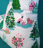 Upcycled Christmas Stocking - snowy winter scene with pink and red hearts - Image 4
