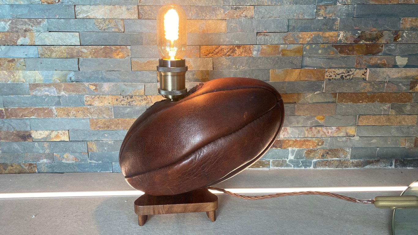 up cycled vintage Rugby ball lamp
