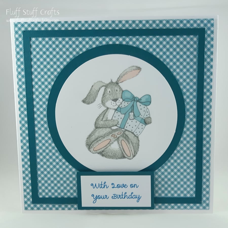 Handmade birthday card - bunny with birthday present