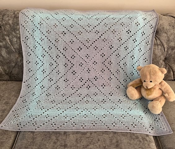 Grey and Blue Crocheted Baby Blanket, Square Baby Blanket, Baby Boy Gift