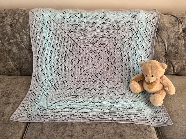 Grey and Blue Crocheted Baby Blanket, Square Baby Blanket, Baby Boy Gift