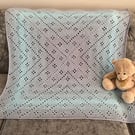 Grey and Blue Crocheted Baby Blanket, Square Baby Blanket, Baby Boy Gift