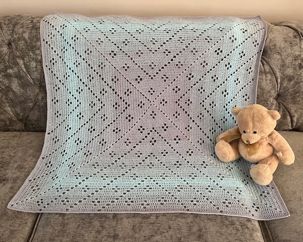 Grey and Blue Crocheted Baby Blanket, Square Baby Blanket, Baby Boy Gift