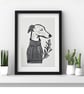 Freshly printed Greyhound linocut print A5