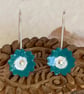 Fun Flower enamel earrings Teal and White