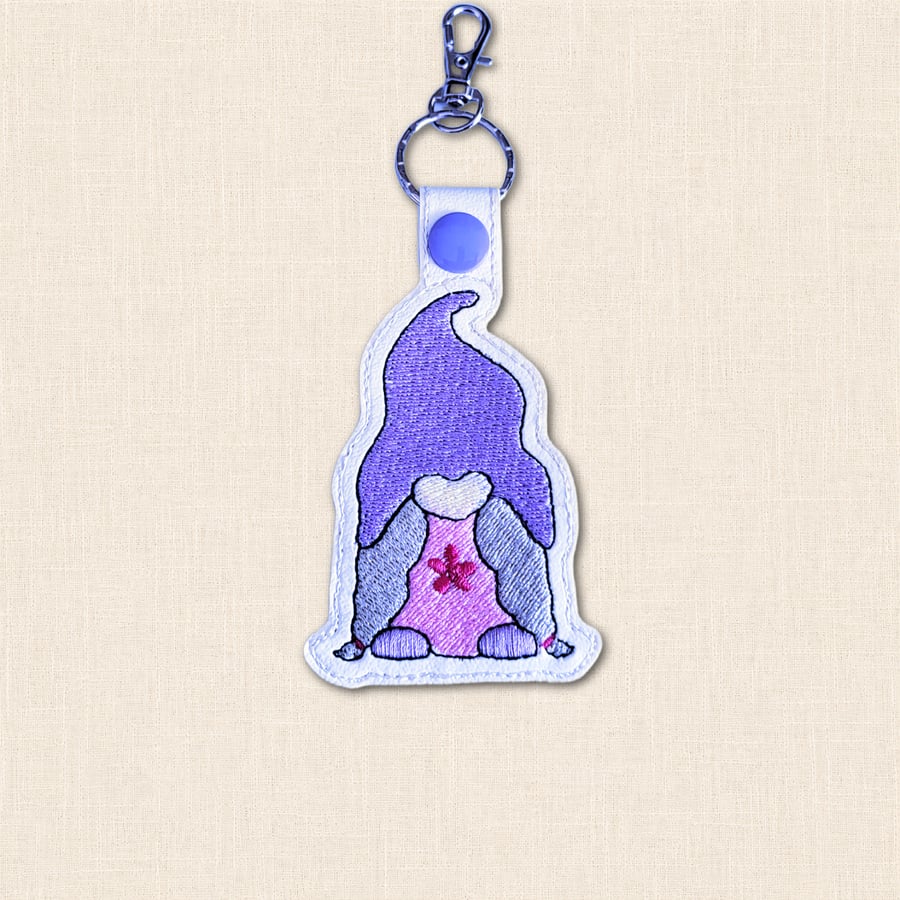 Girl Gnome Keyring - Embroidered Gnome Bag Charm