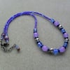 Lilac Blue and Silver Beaded Necklace With Semi Precious Gemstones