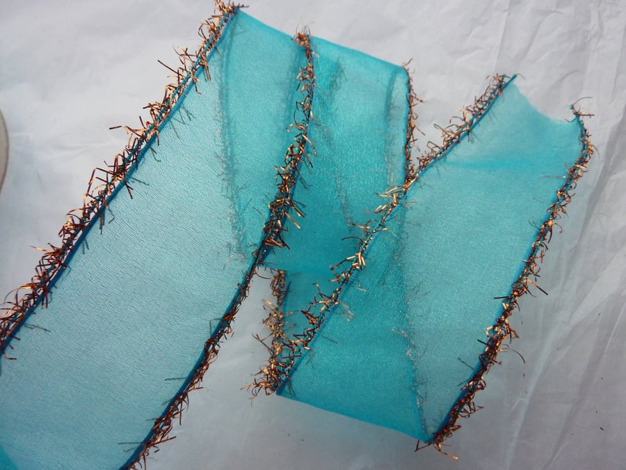 1 Metre Wire Edged Christmas Ribbon 38mm Sheer Turquoise