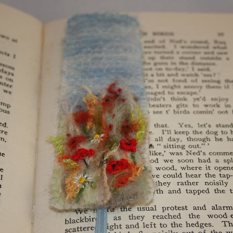 Harvest Poppies - Embroidered and felted bookmark