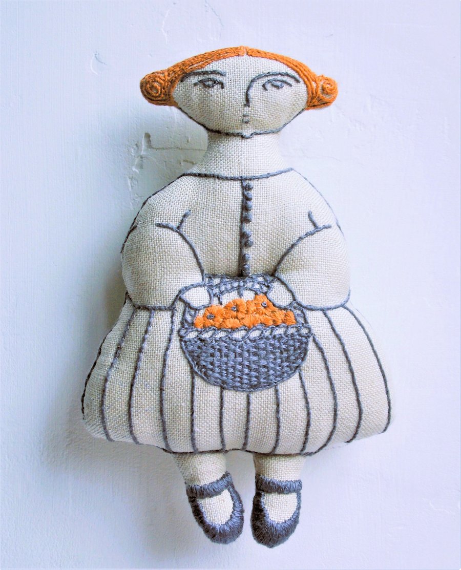 Chrissy - A Hand Embroidered Textile Art Doll, Eco-friendly, Handmade - 14cms