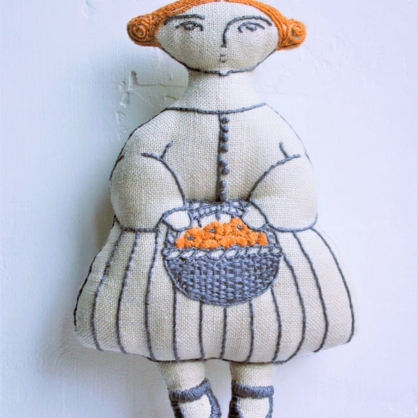 Chrissy - A Hand Embroidered Textile Art Doll, Eco-friendly, Handmade - 14cms