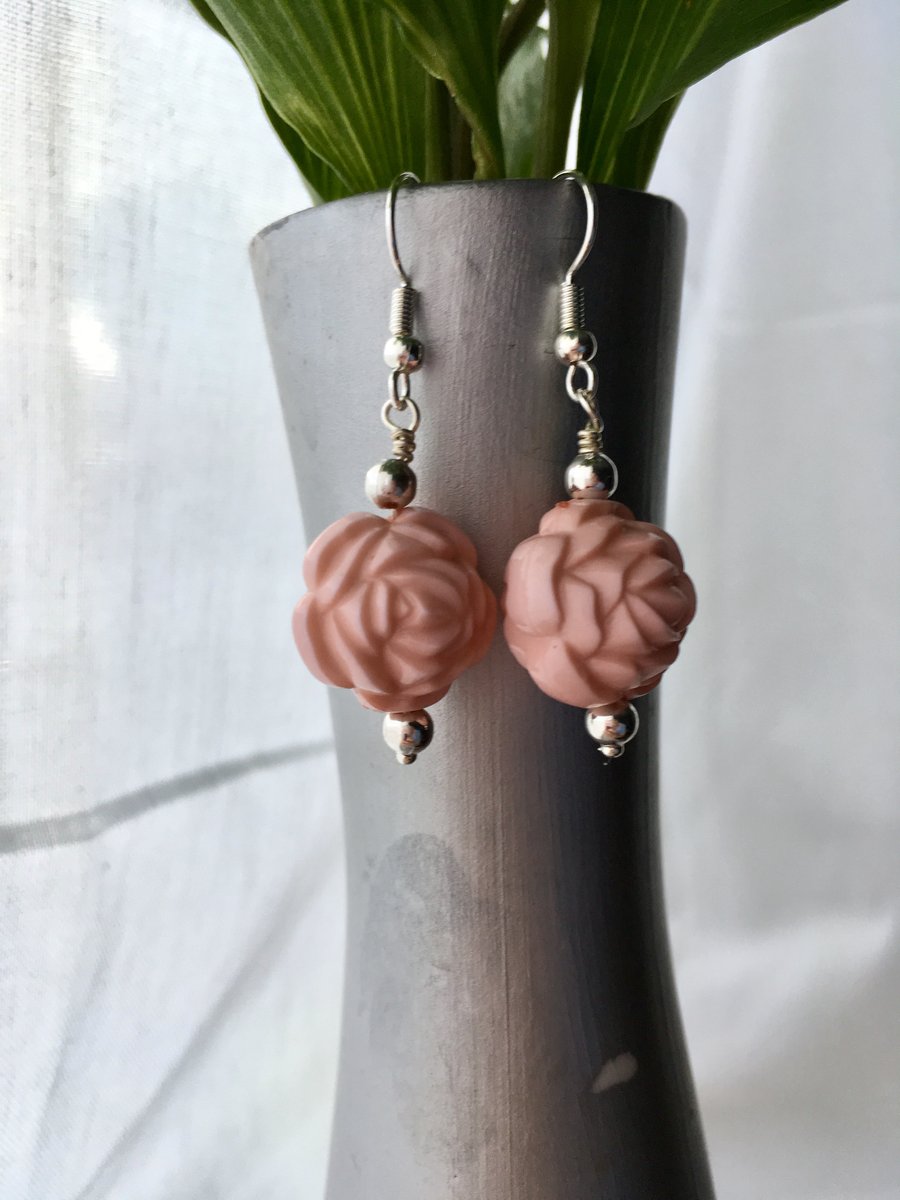 Carved rose earrings