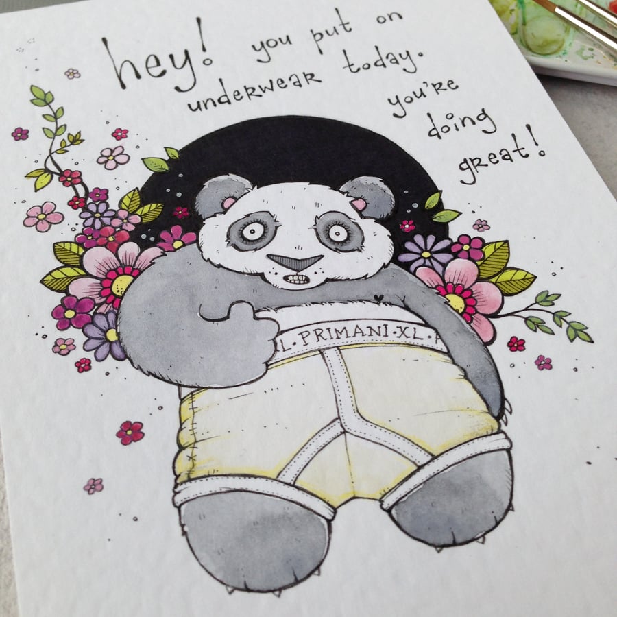big pants panda - original A6 illustration