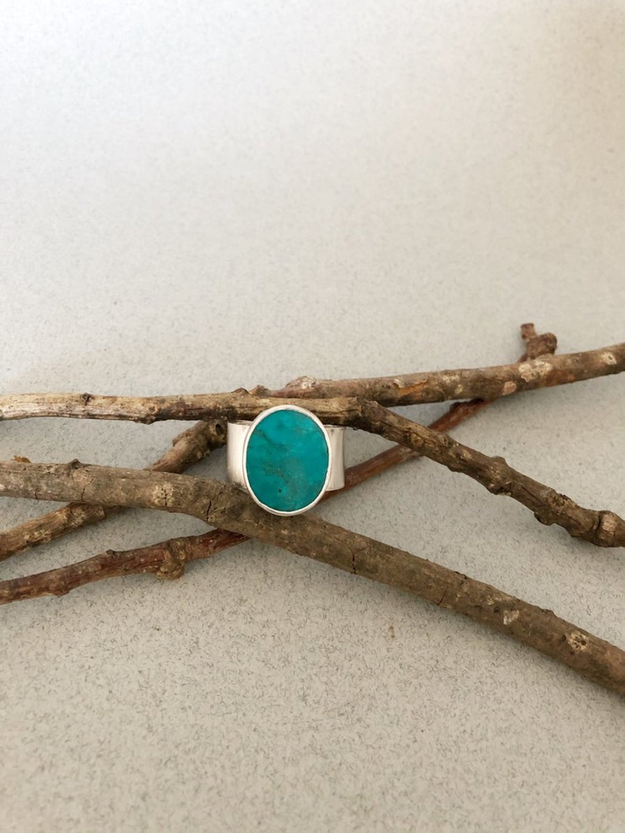 Large Turquoise Ring - Wide Band Ring with Turquoise Stone - Statement Ring