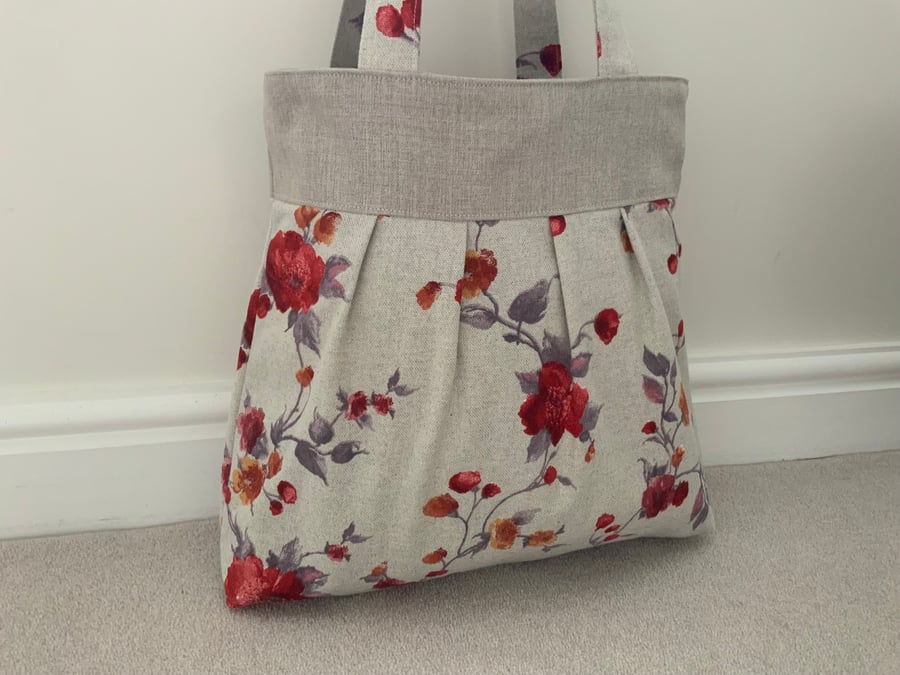 Tote Bag, Pleated Tote Bag, Linen, Hand Bag, Day Bag, Magnetic snap fastening