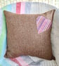 Tweed Appliqué Heart Scatter Cushion with Pad, Brown 46x46cm - Image 2