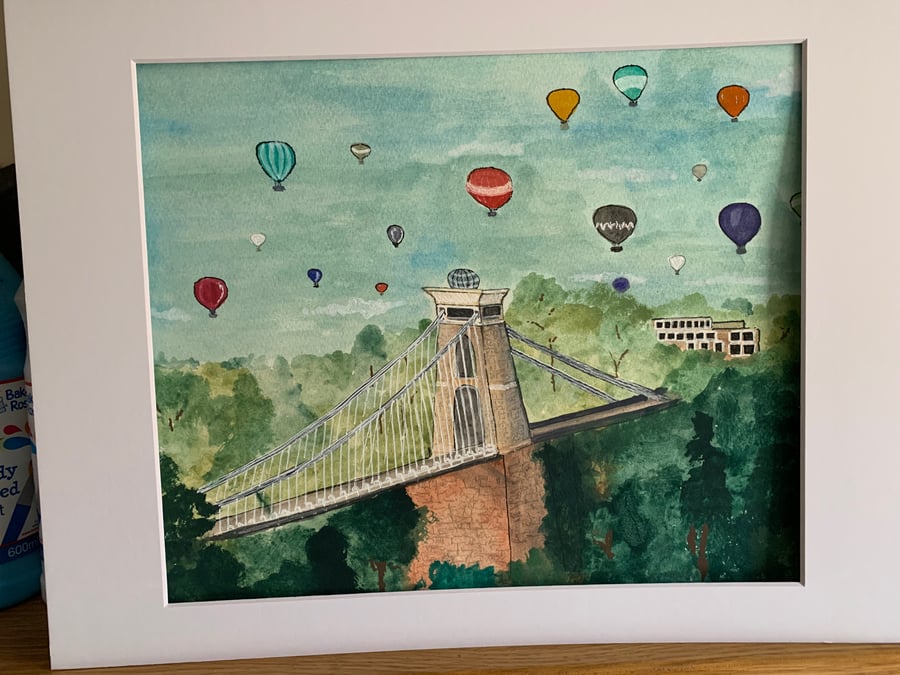 Watercolour Clifton Suspension Bridge. Mounted and Framed. 