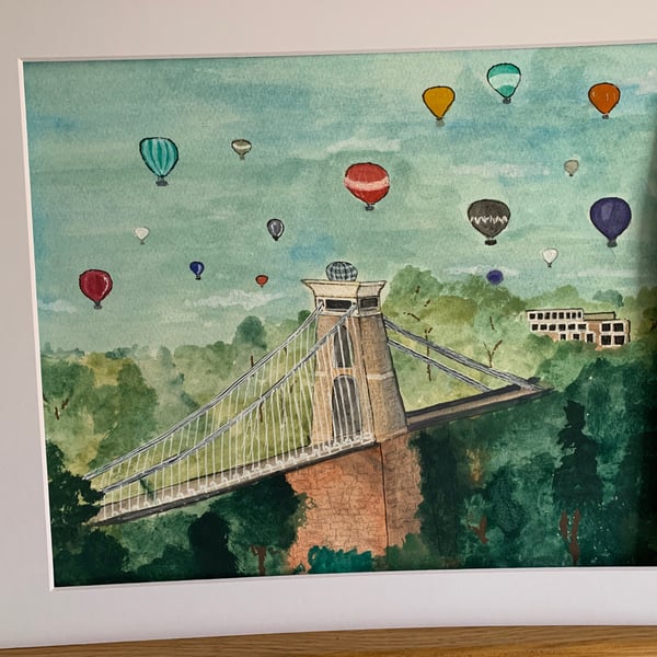 Watercolour Clifton Suspension Bridge. Mounted and Framed. 