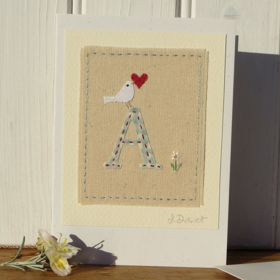 Sweet little hand-stitched letter A, new baby, birthday or Christening