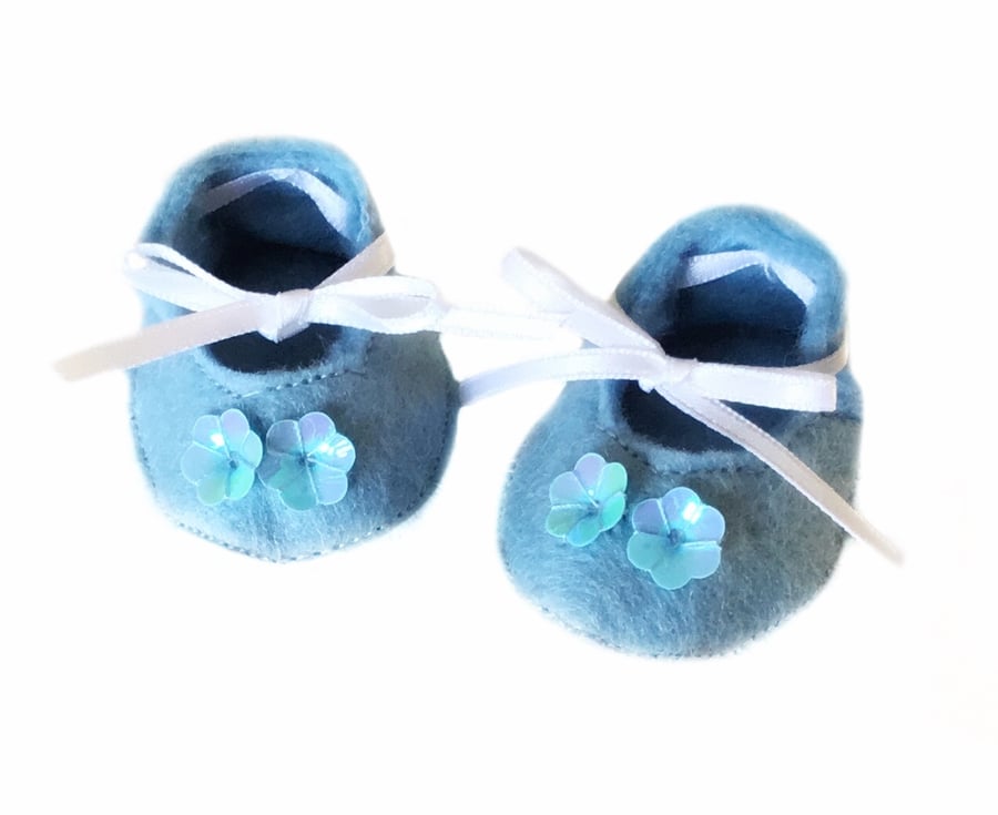 Blue Sequinned Ribbon Tie Shoes